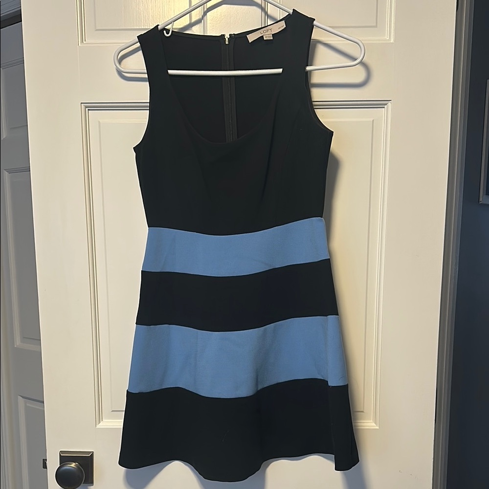 NWOT A-Line Black and Blue Striped Dress